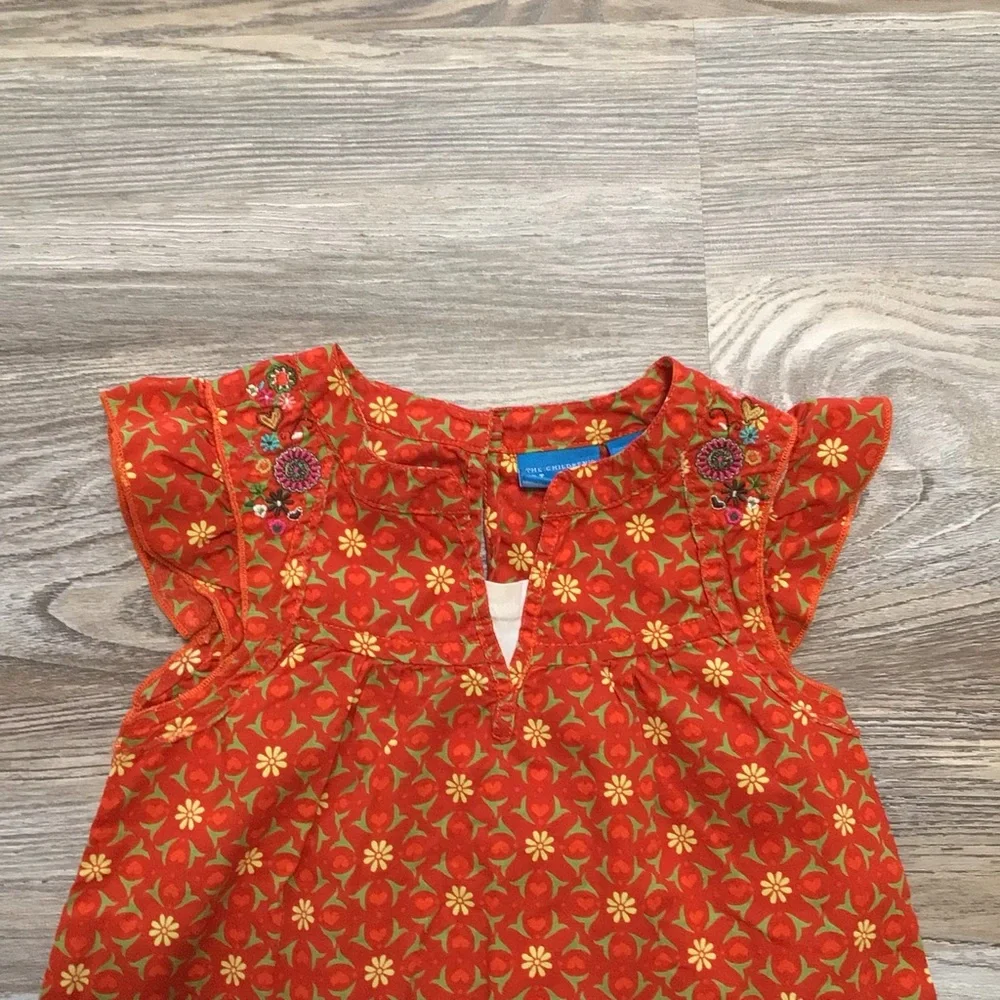The Children’s Place Orange Floral Multicolor Cap Sleeve Casual Dress 3T